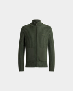 Full Zip Cardigan in Military Green Wool