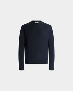 Crewneck Sweater in Navy Blue Wool