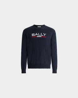 Crewneck Sweater in Navy Blue Wool