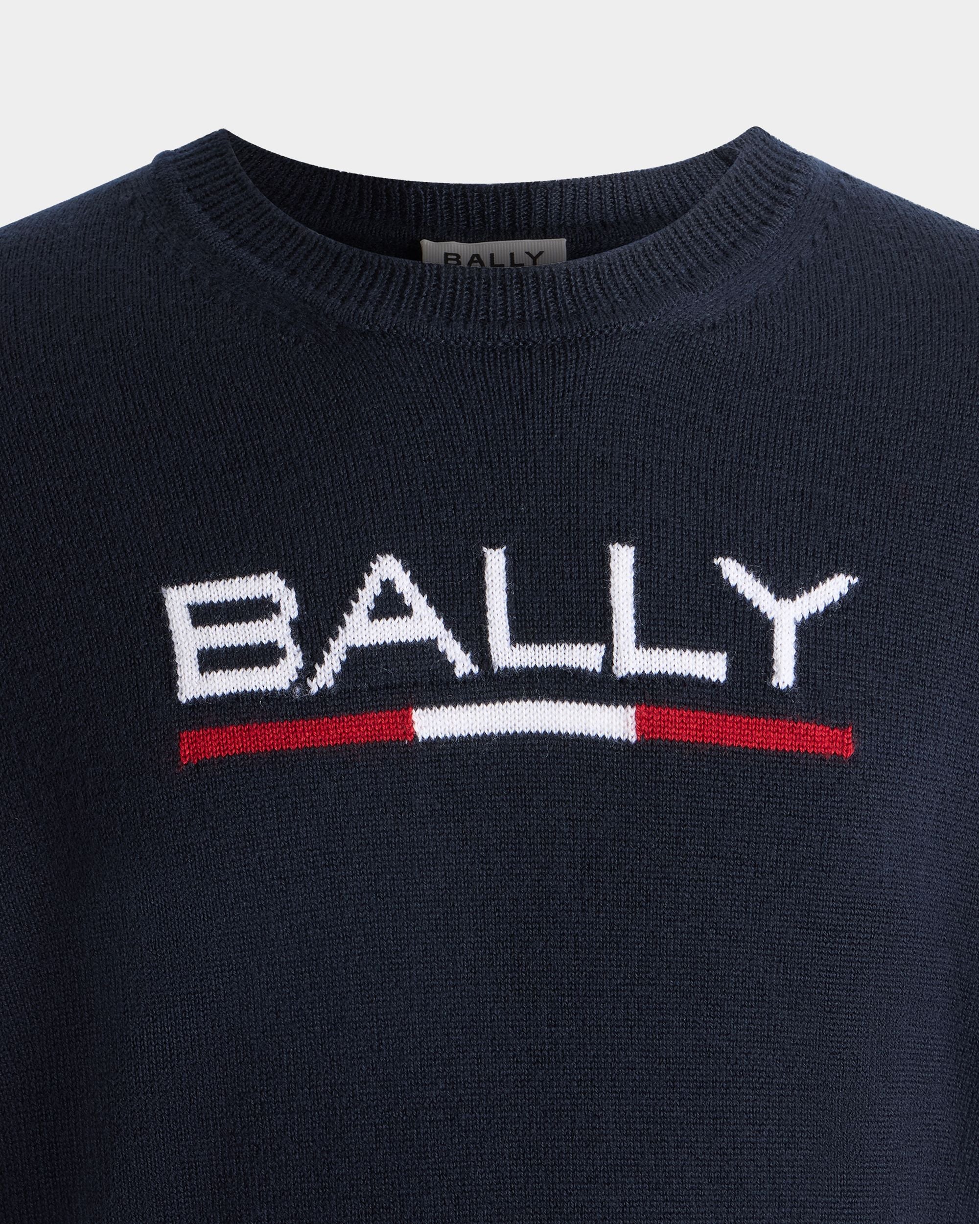 Bally Global - Crewneck Sweater in Navy Blue Wool - Blue
