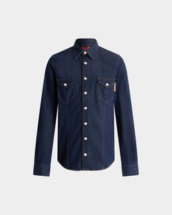 Shirt in Medium Blue Cotton Denim