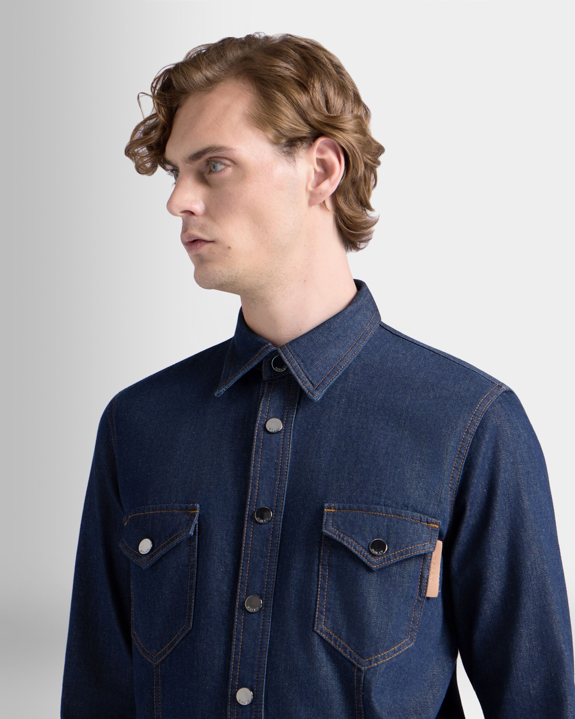 Bally Global - Shirt in Medium Blue Cotton Denim - Blue