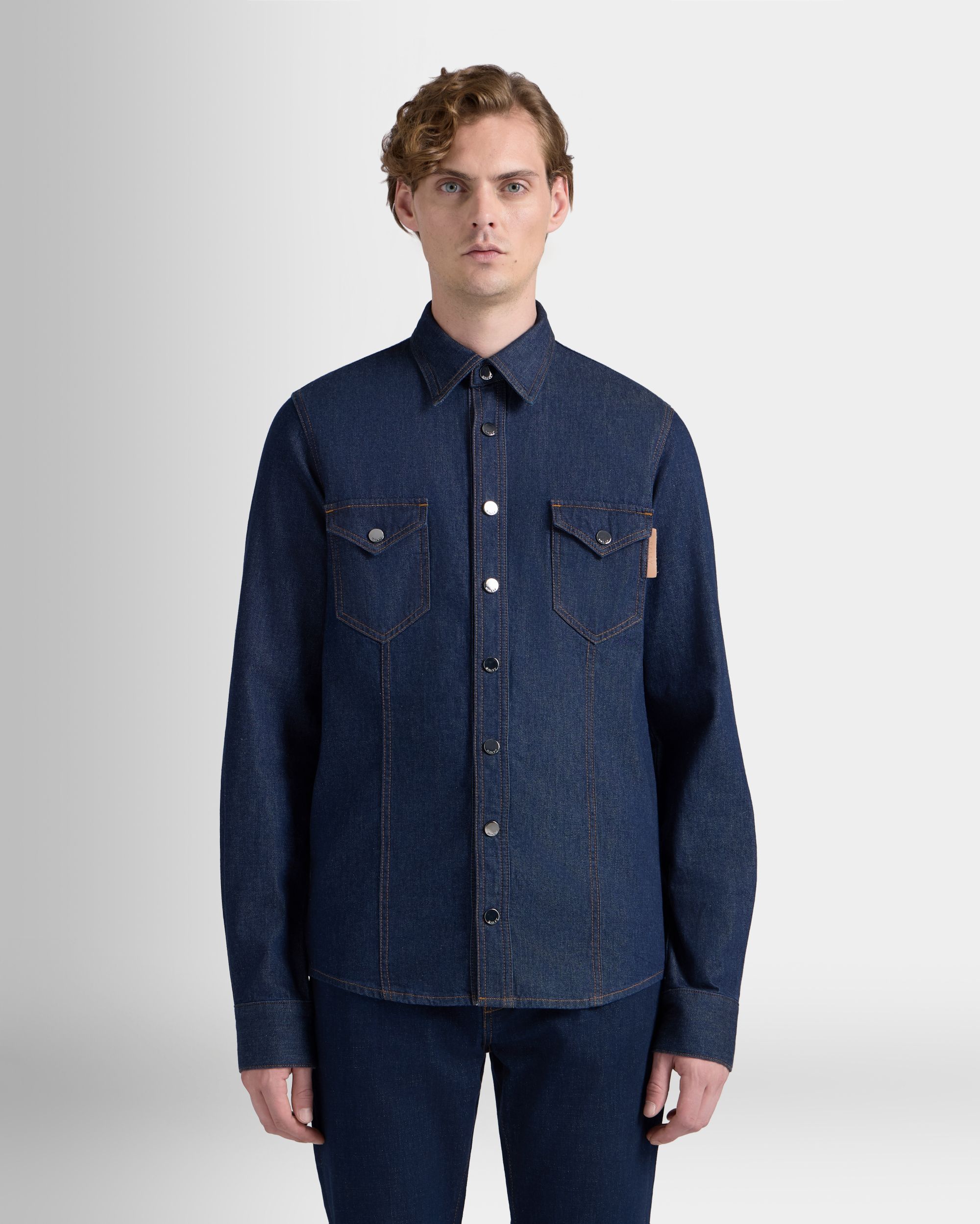 Bally Global - Shirt in Medium Blue Cotton Denim - Blue