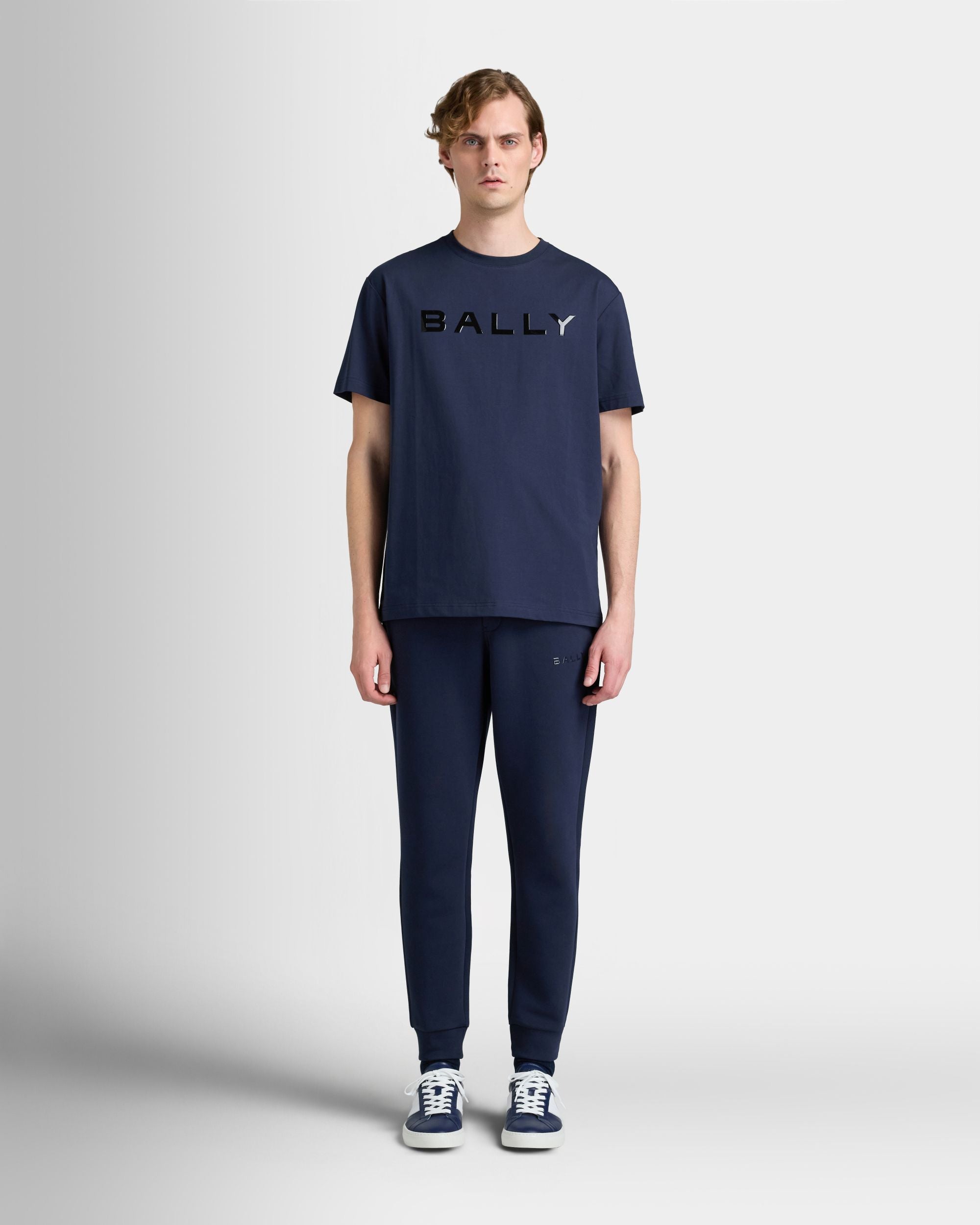 Bally Global - T-Shirt in Navy Blue Cotton Interlock - Blue