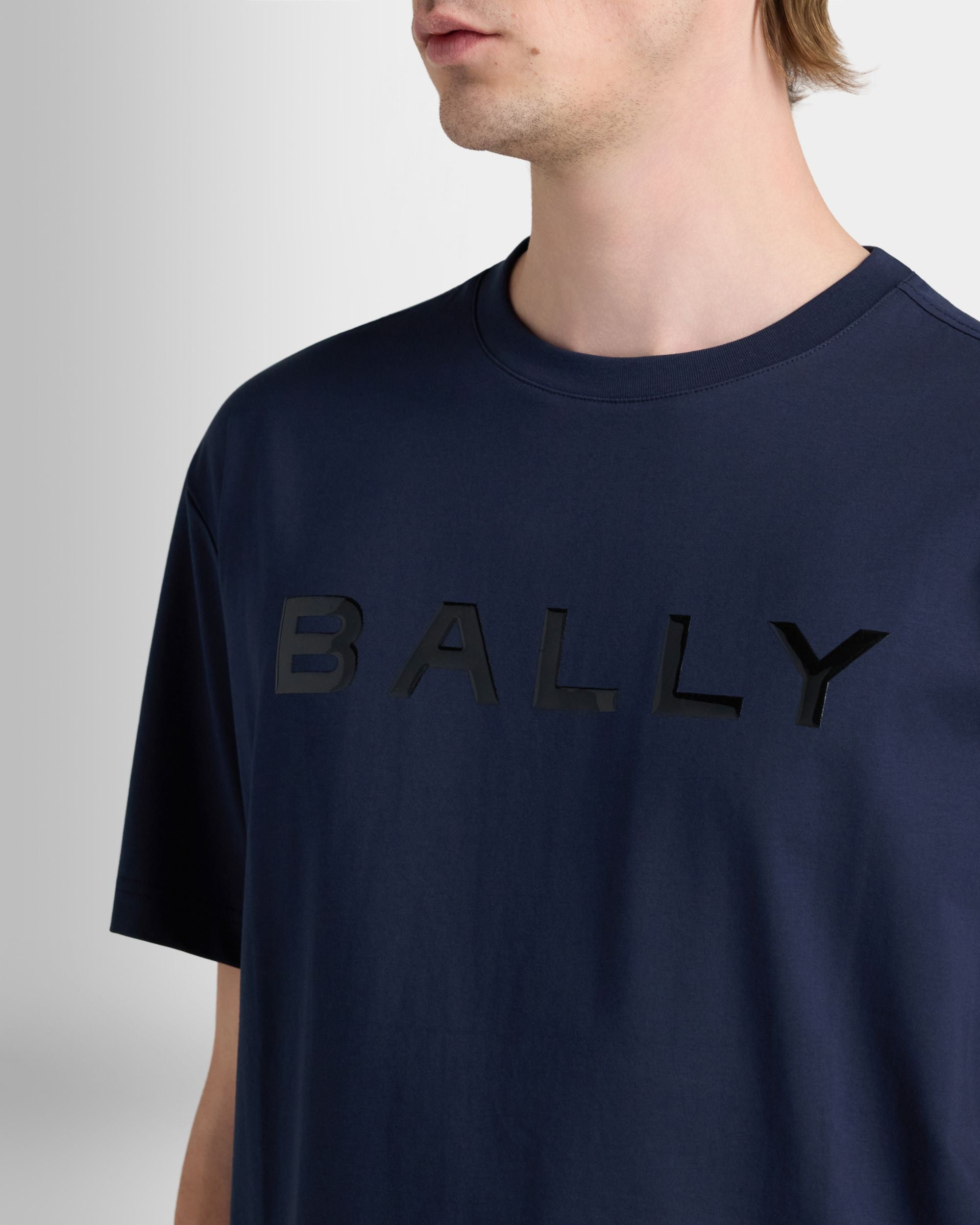 Bally Global - T-Shirt in Navy Blue Cotton Interlock - Blue
