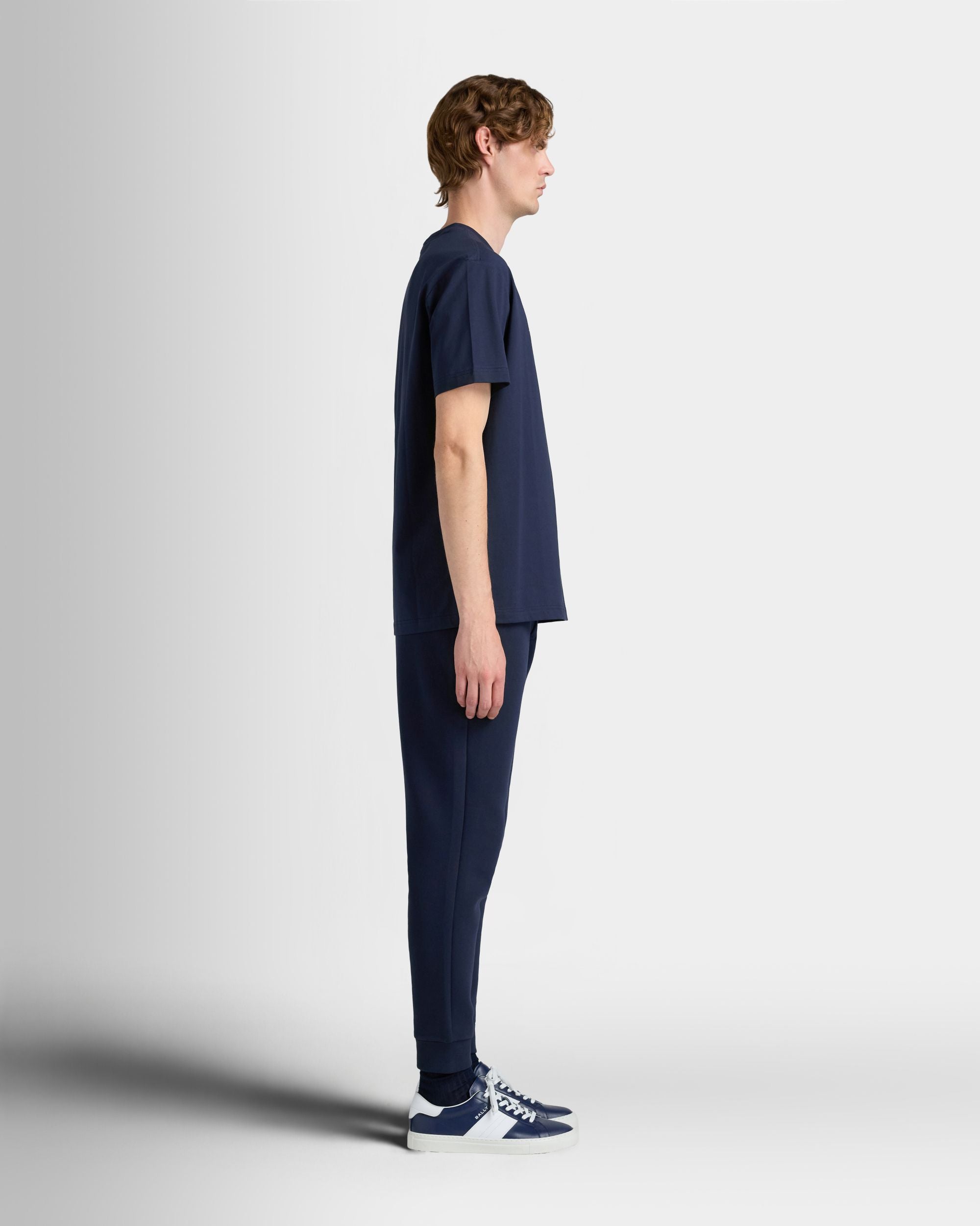 Bally Global - T-Shirt in Navy Blue Cotton Interlock - Blue