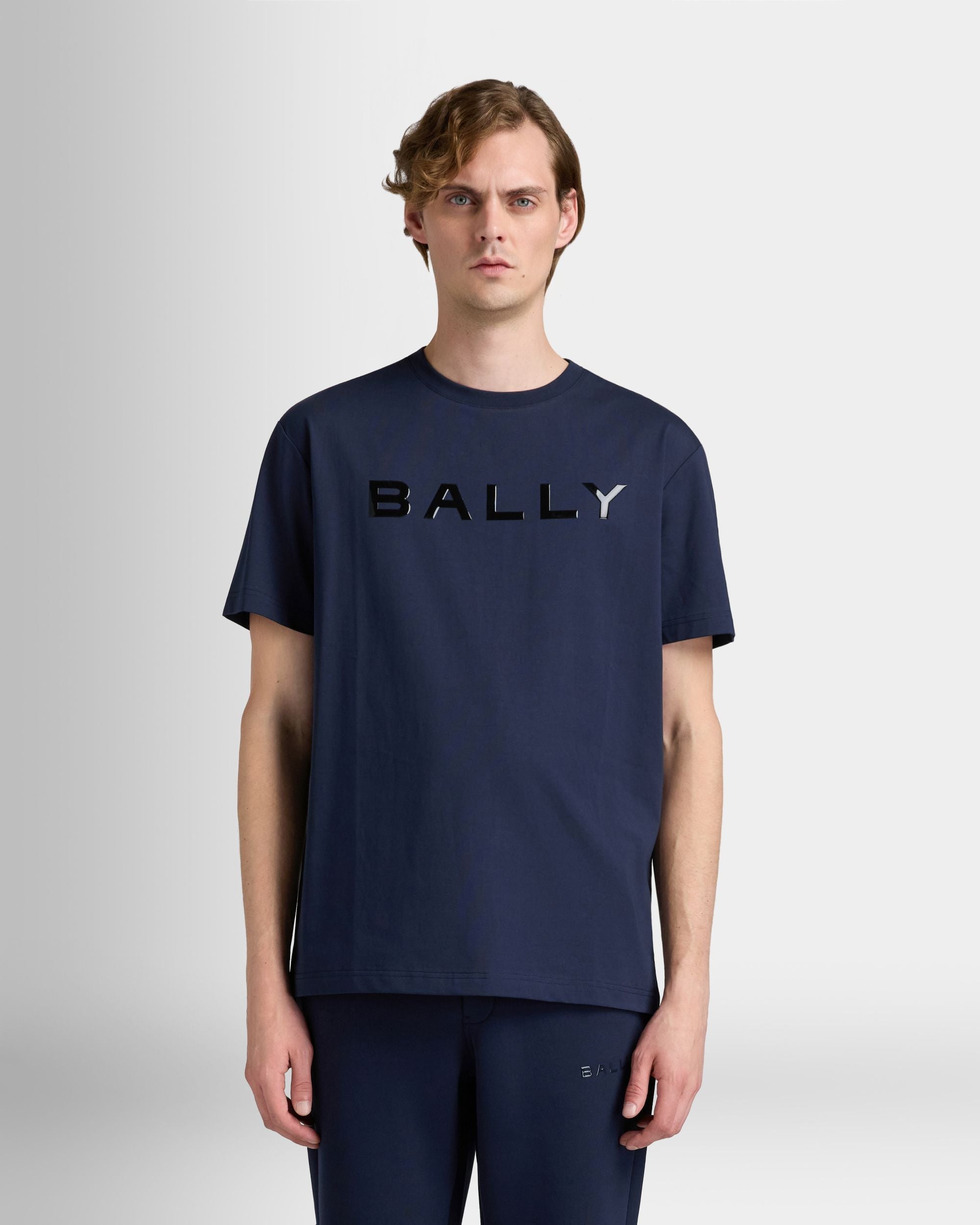 Bally Global - T-Shirt in Navy Blue Cotton Interlock - Blue