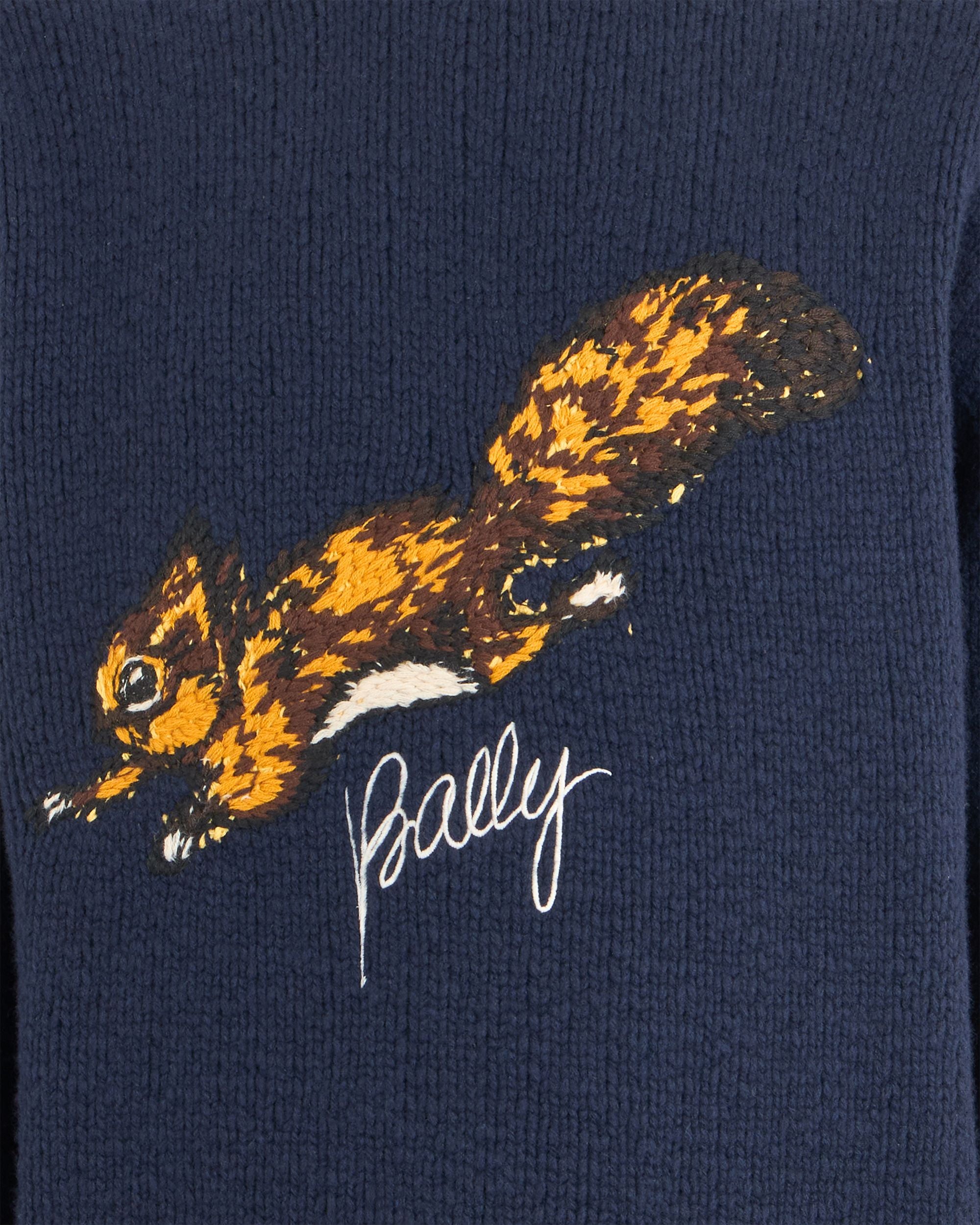 Bally Global - Weihnachtspullover mit Rundhalsausschnitt aus marineblauer Wolle mit Bally-Logo und Eichhörnchen - Blue