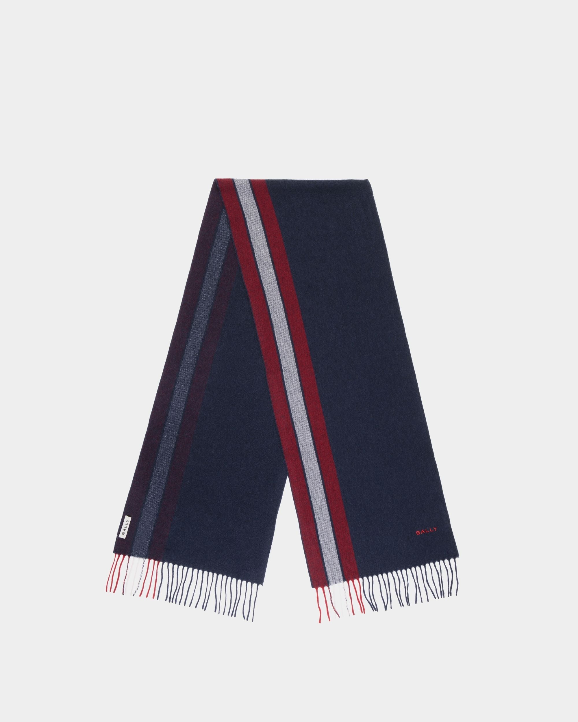 Men's Blue Scarf With Bally Ribbon in a Navy Blue Cashmere Blend ...