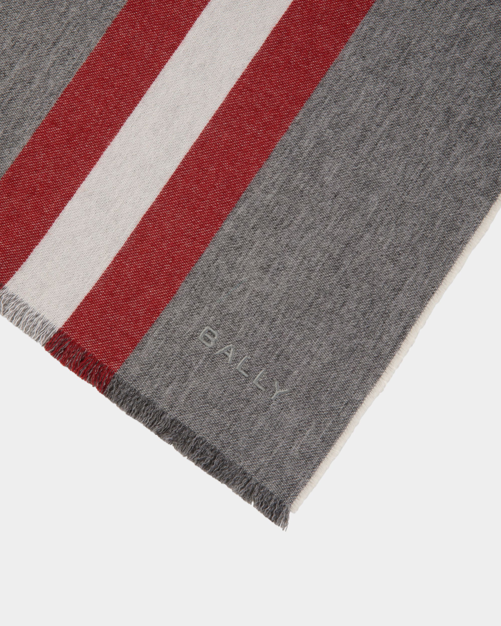 Bally Global - Scarf With a Bally Ribbon in Dark Grey Wool - Grey