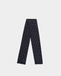 Scarf With an Allover Bally Crest Print in Navy Blue Modal And Cashmere