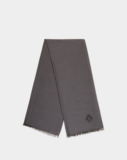 Scarf With a Bally Crest in Dark Grey Silk And Cashmere
