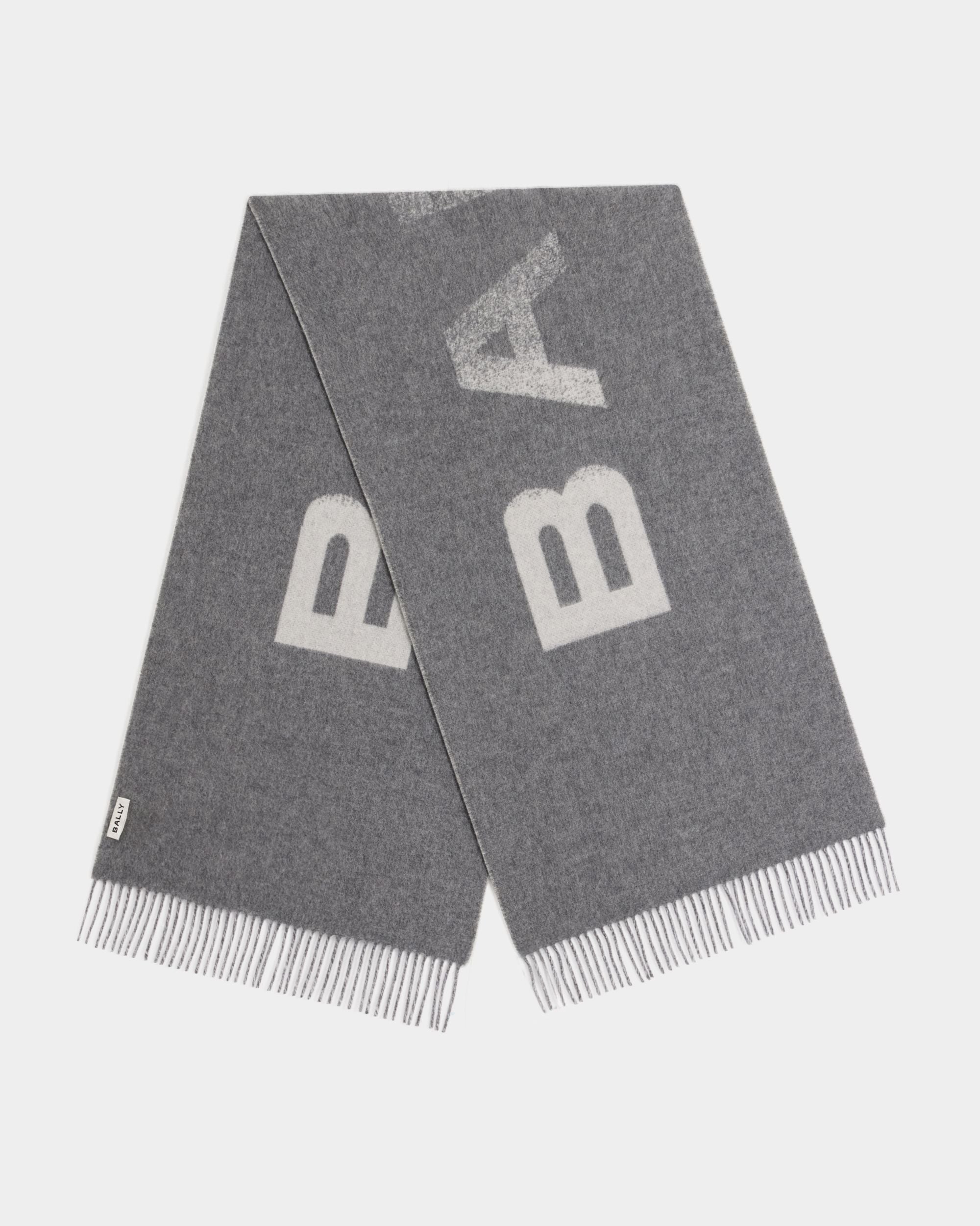 Bally Global - Bufanda De Lana Gris Oscuro Con Logo - Gris