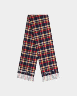 Scarf with a Tartan Motif in Multicolor Wool