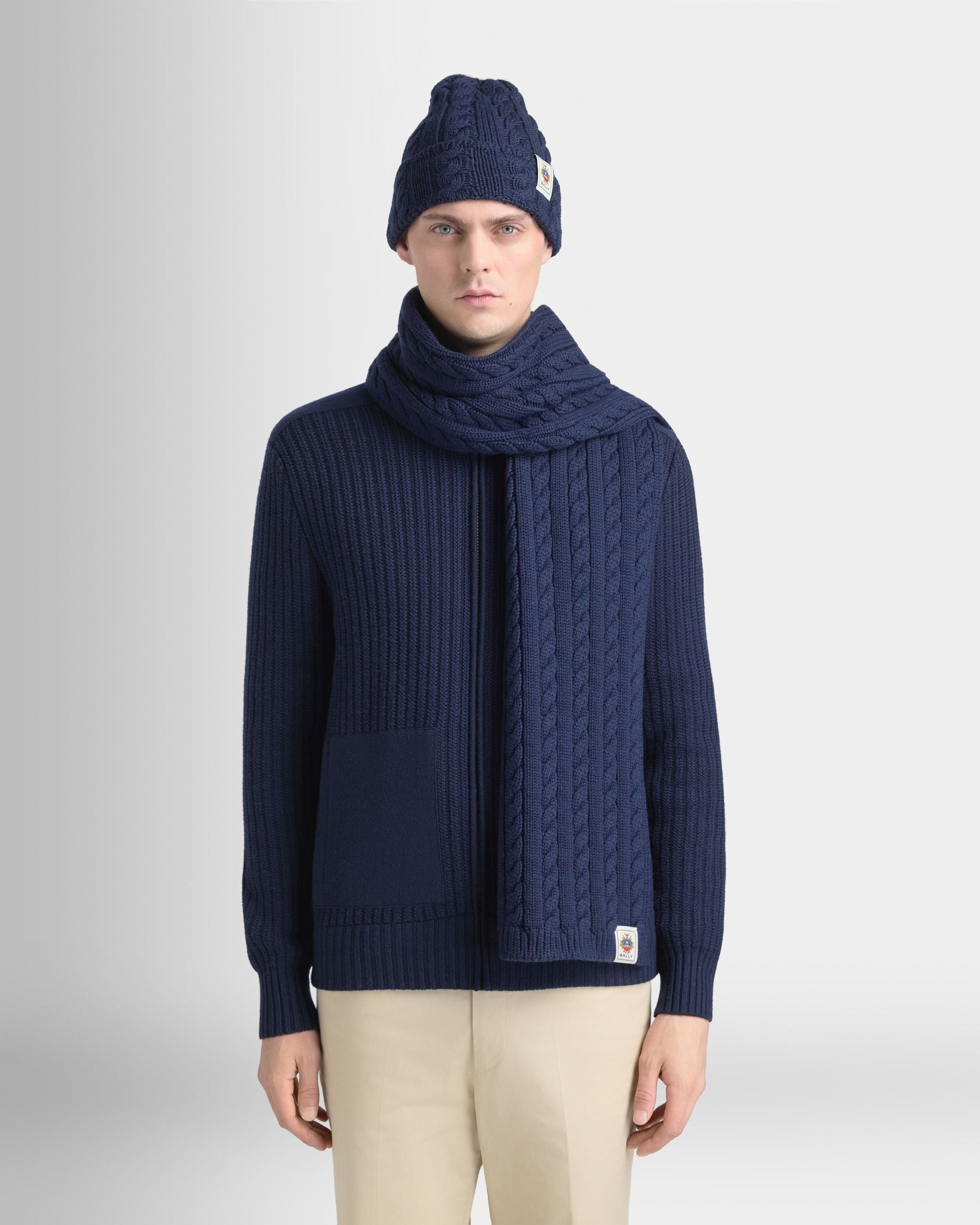 Bally Global - Scarf in Navy Blue Wool - Blue