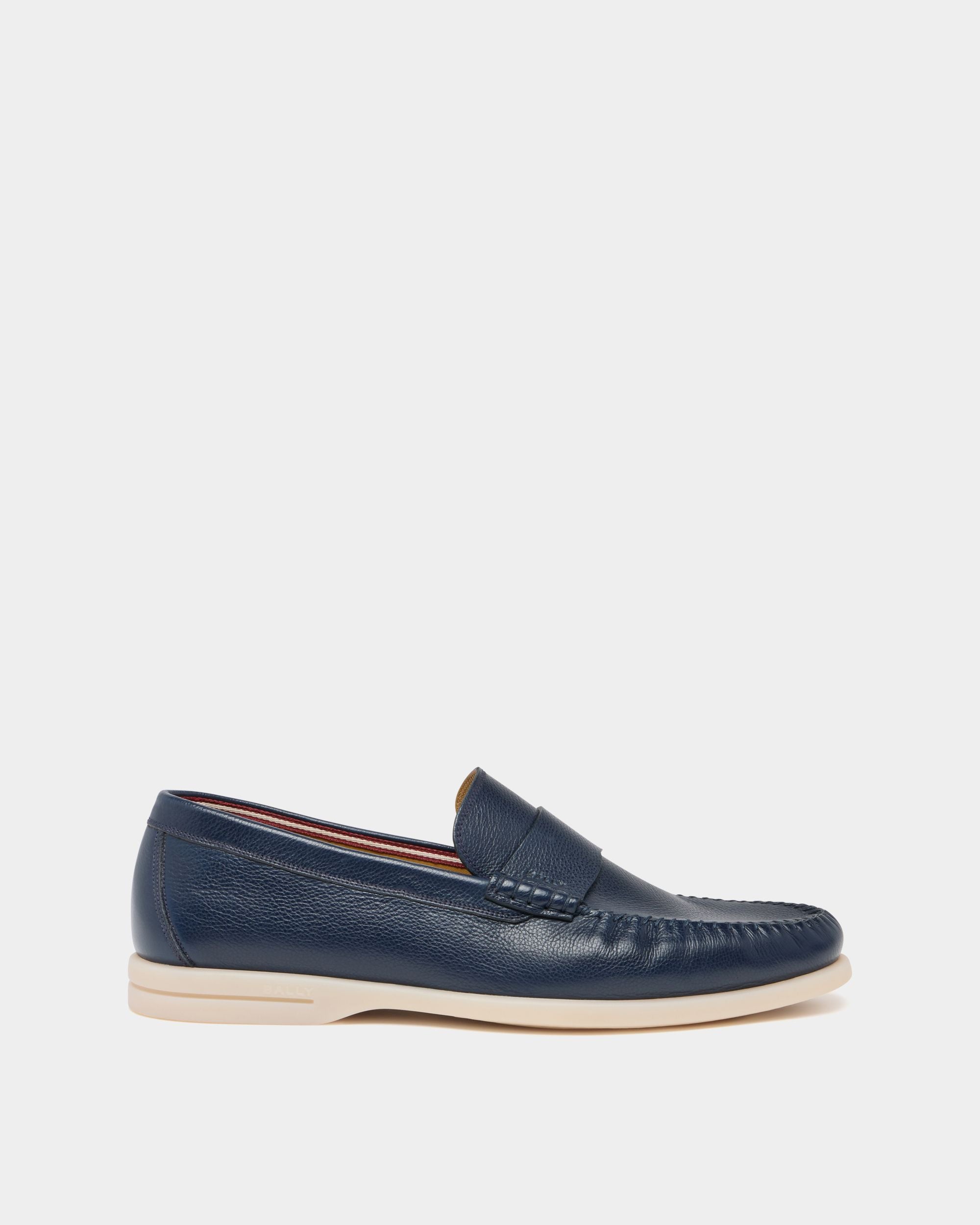 Bally Global - Switz Moc Loafer in Navy Blue Grained Leather - Blue