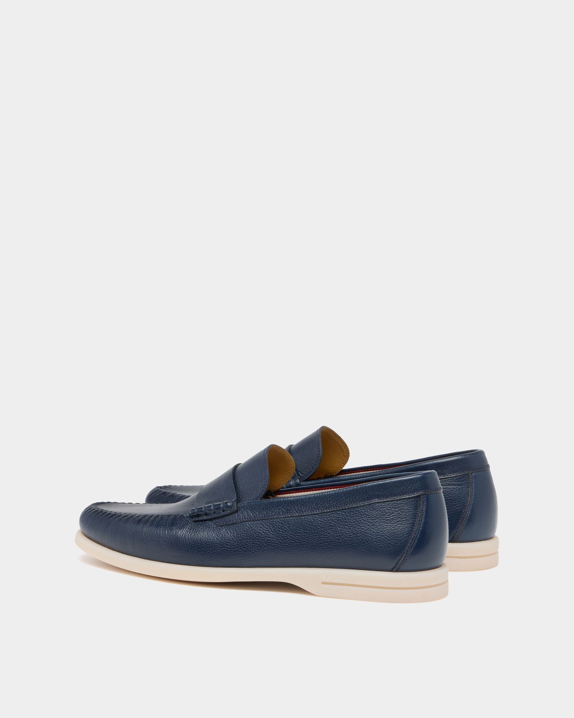 Bally Global - Switz Moc Loafer in Navy Blue Grained Leather - Blue