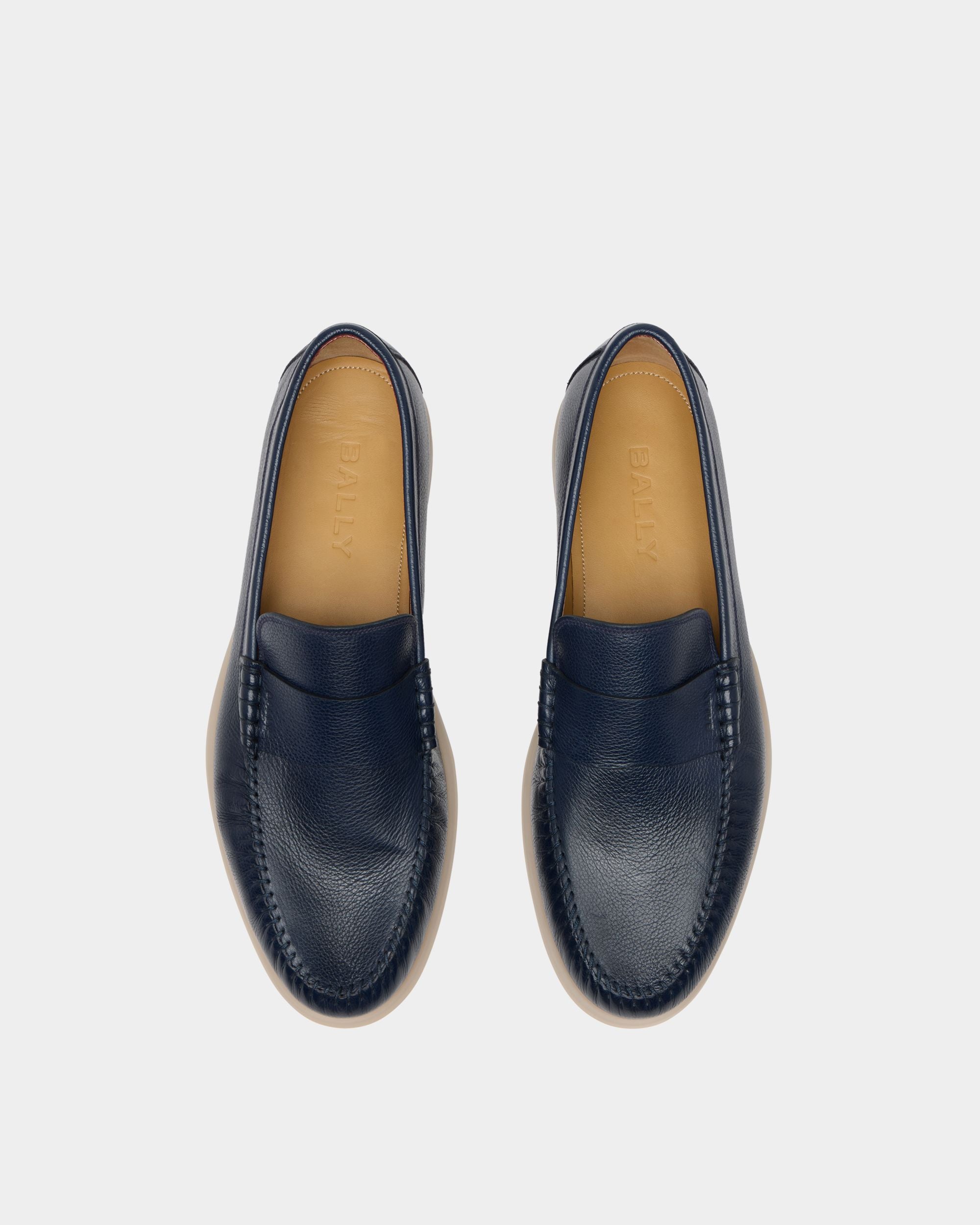 Bally Global - Switz Moc Loafer in Navy Blue Grained Leather - Blue