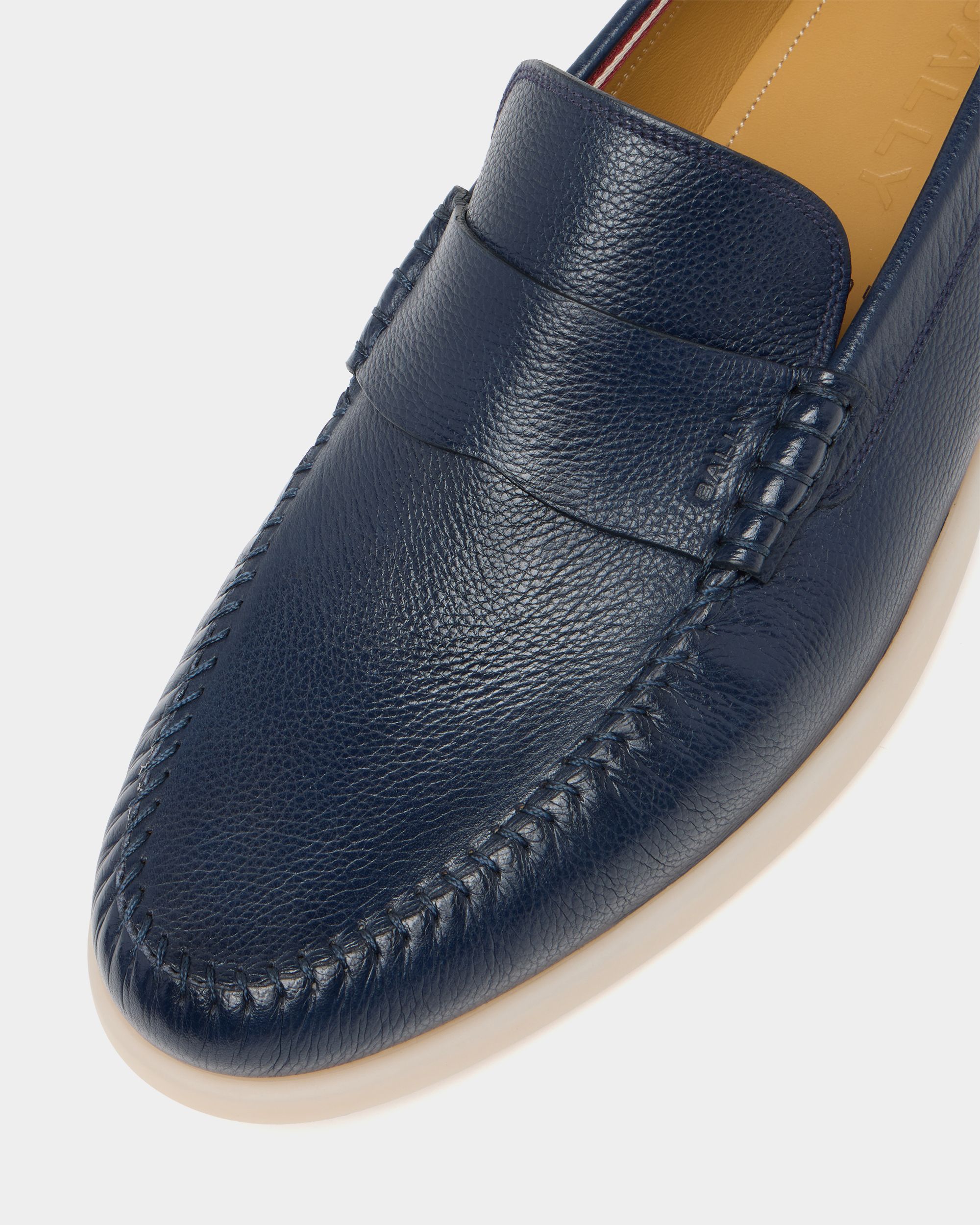 Bally Global - Switz Moc Loafer in Navy Blue Grained Leather - Blue