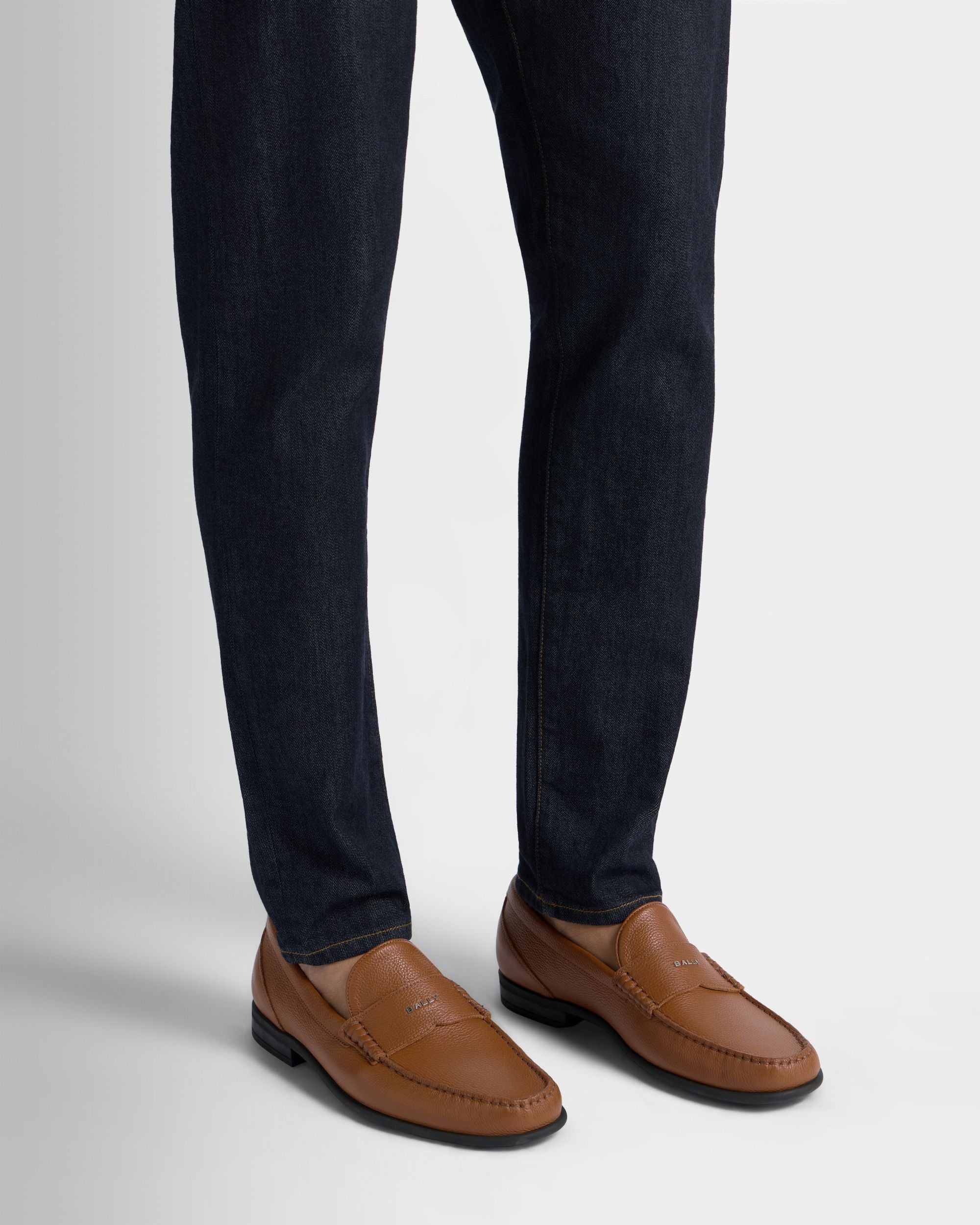 Bally Global - Drift Loafer in Amber Brown Grained Leather - Brown
