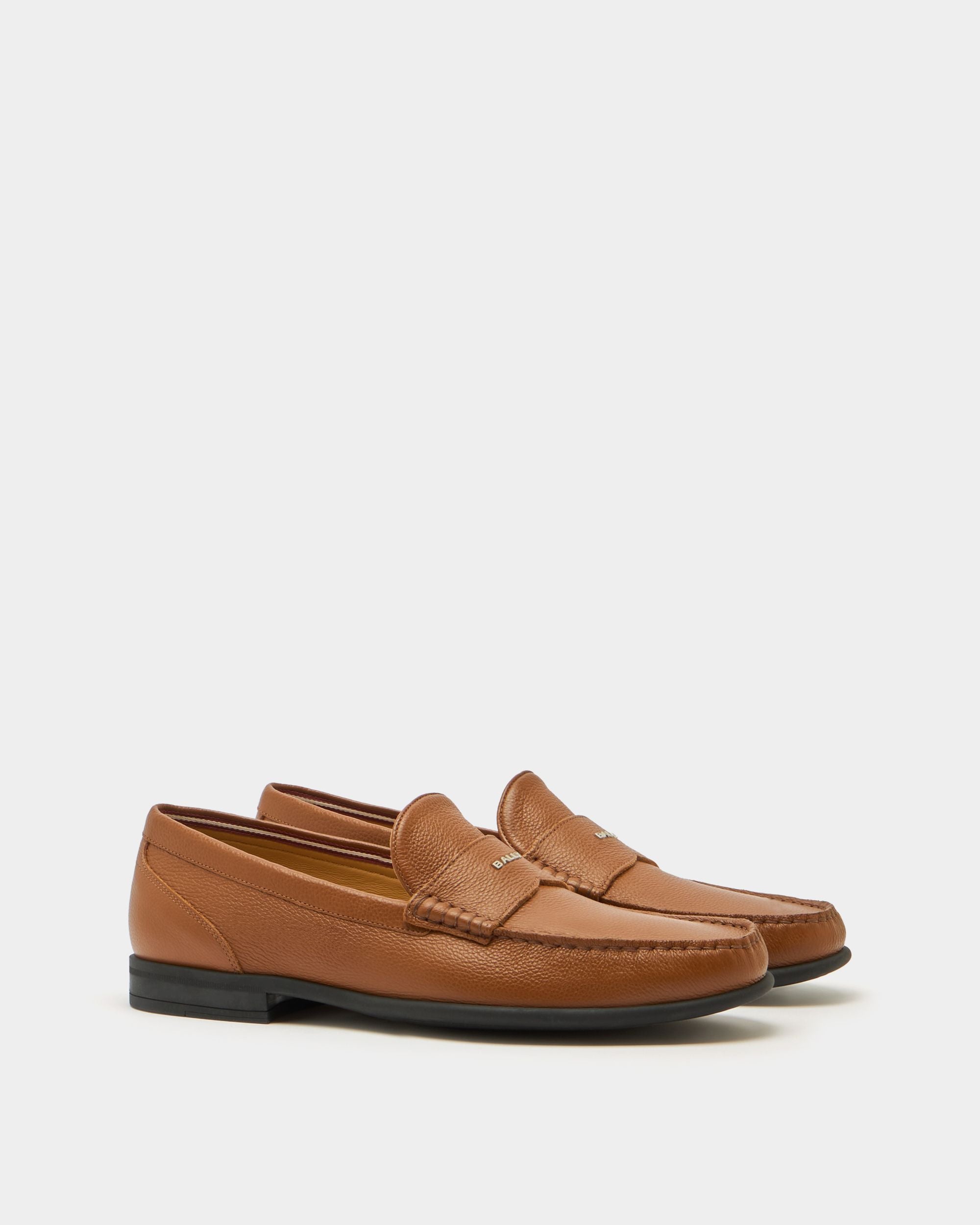 Bally Global - Drift Loafer in Amber Brown Grained Leather - Brown