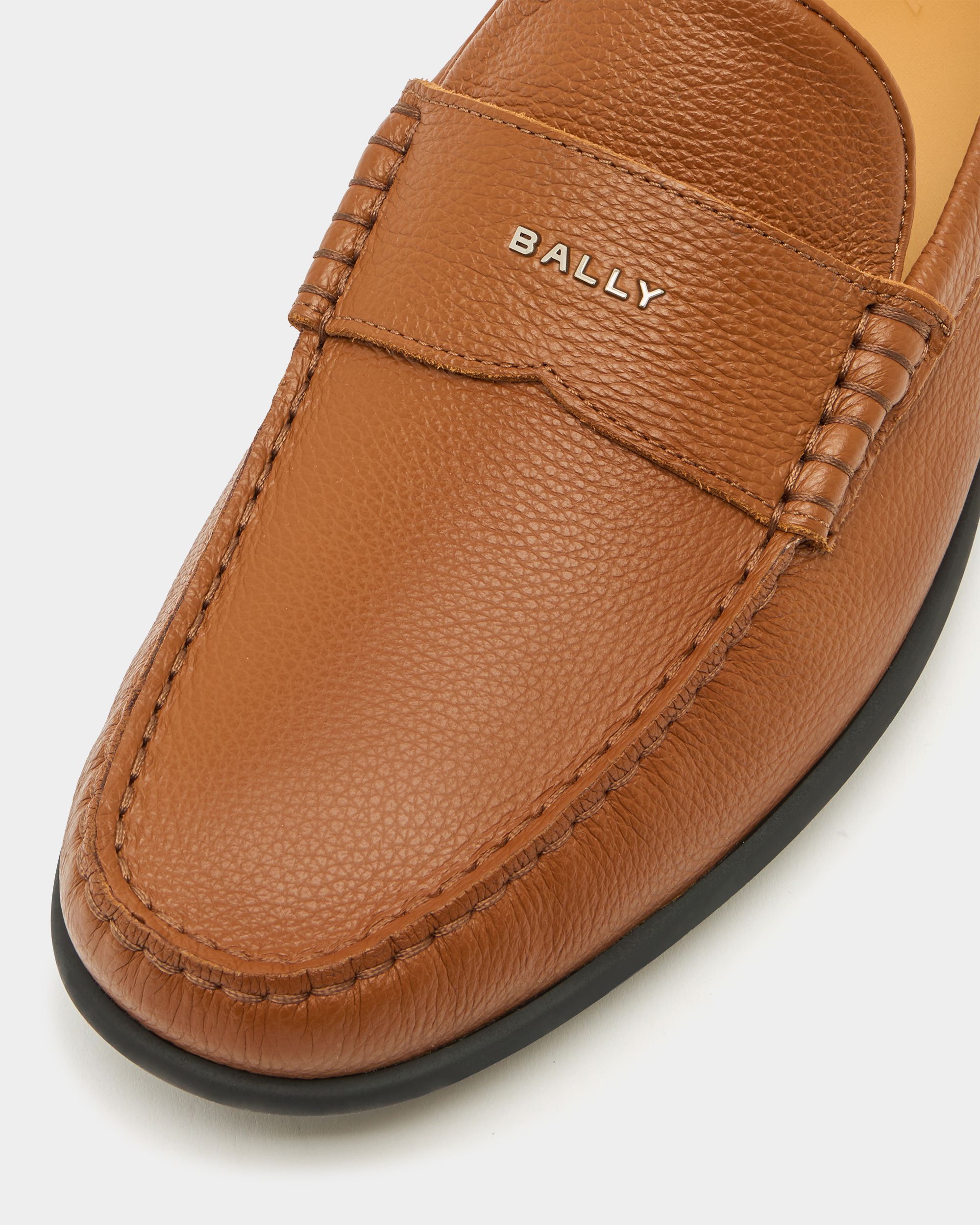 Bally Global - Drift Loafer in Amber Brown Grained Leather - Brown