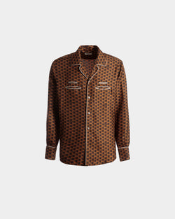 Pennant Print Shirt In Brown Silk