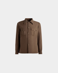 Pointed Collar Shirt In Sepia Wool Mix
