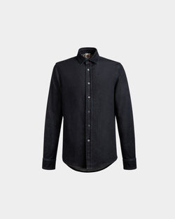 Adrien Brody Travel Collection Long Sleeve Shirt In Navy Blue Mix Cotton