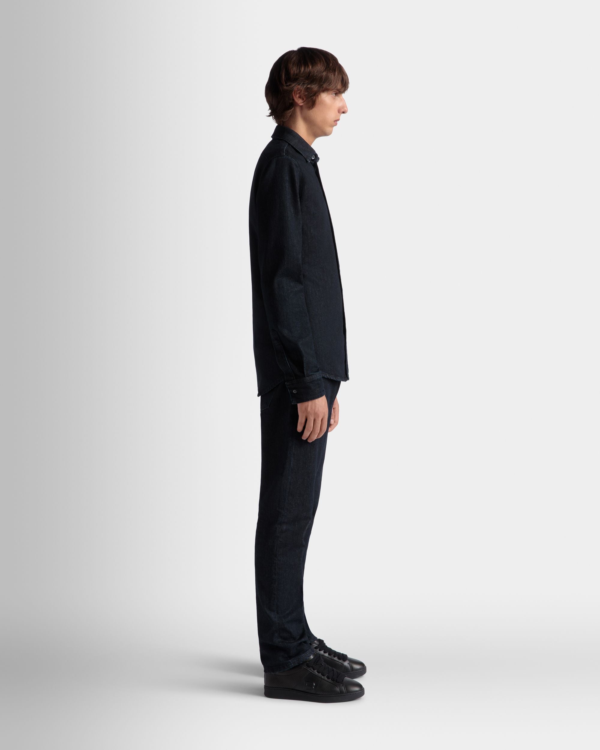 Bally Global - Adrien Brody Travel Collection Long Sleeve Shirt In Navy Blue Mix Cotton - Blue