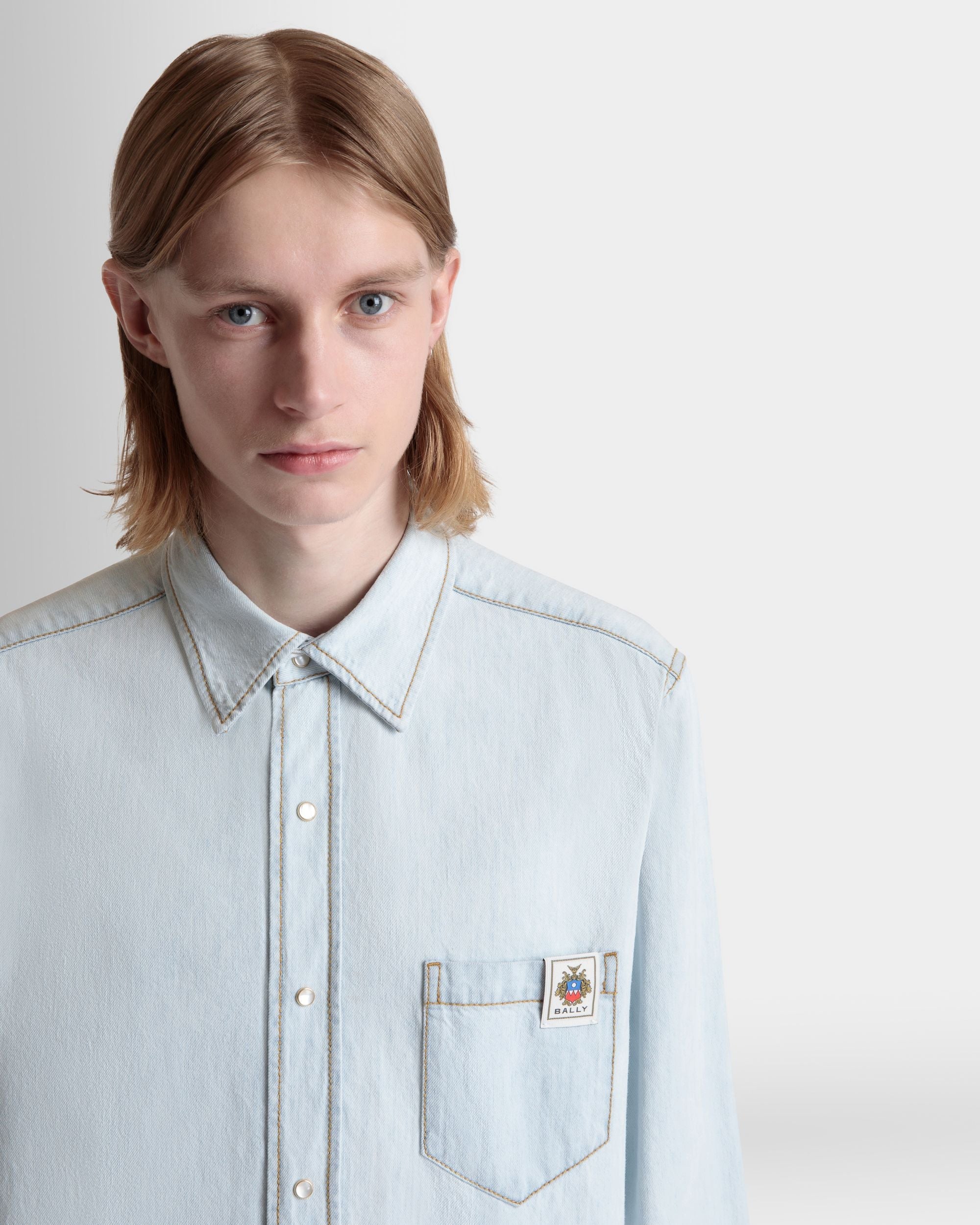 Bally Global - Camisa De Manga Larga De Algodón Light Blue - Azul