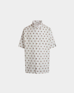 Camisa Bowling De Algodón Blanco Con Estampado Del Escudo Bally Crest All Over