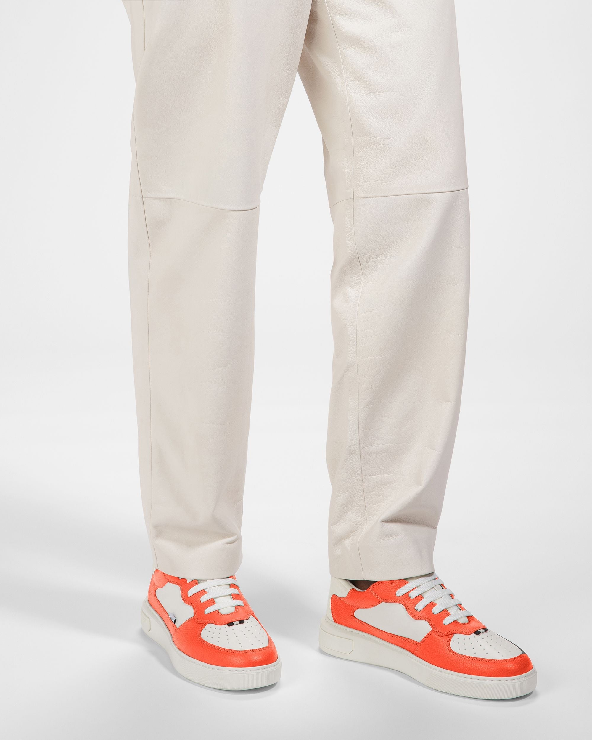 Bally Global - Mark Leather Sneakers In Orange And White - Multicolor