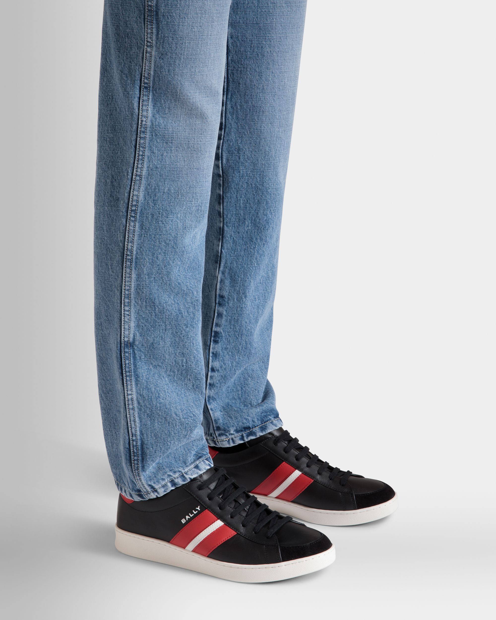 Bally Global - Tennis Sneaker in Black and Candy Red Leather - Black