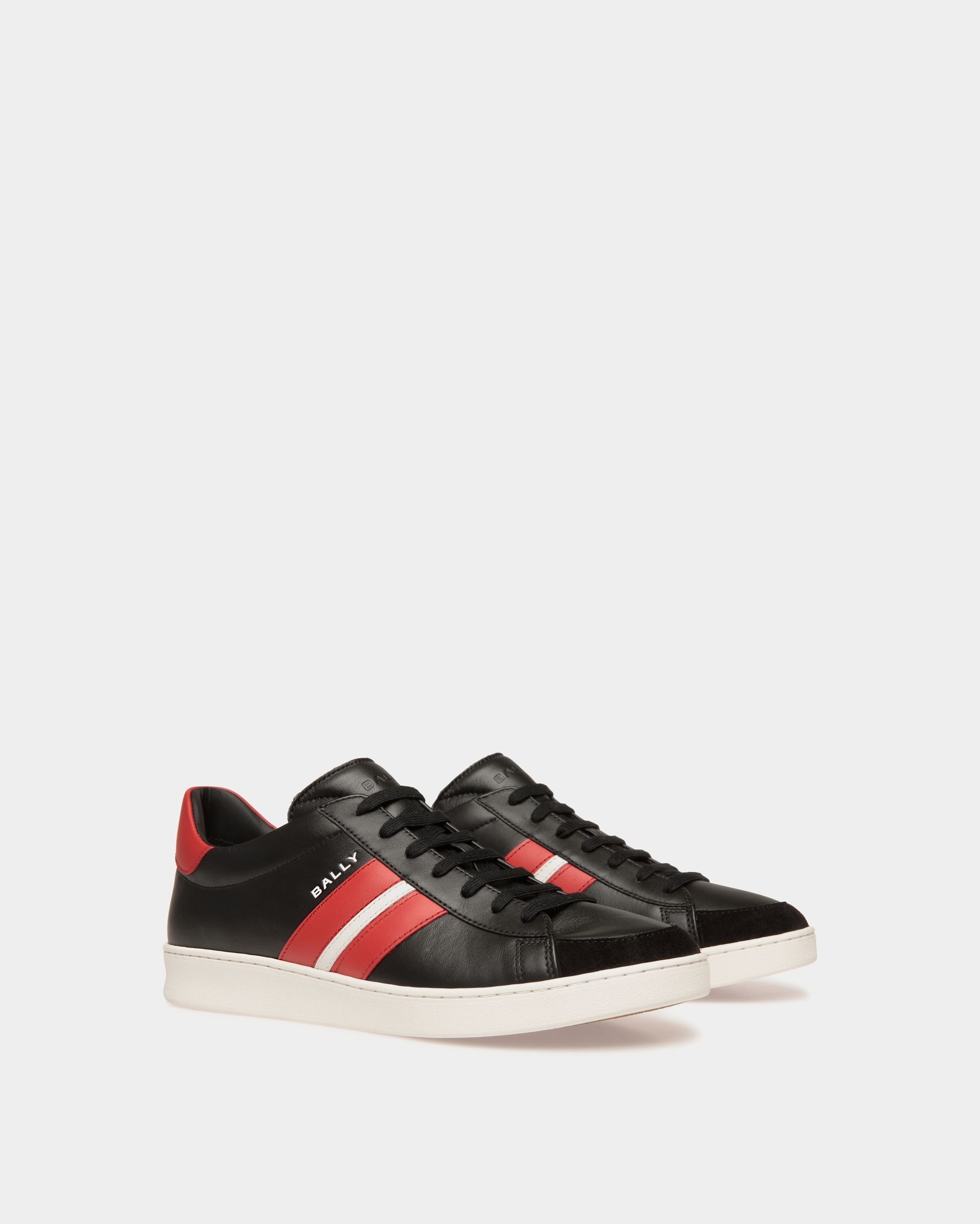 Bally Global - Tennis Sneaker in Black and Candy Red Leather - Black