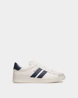 Tennis Sneaker In White And Navy Blue Leather