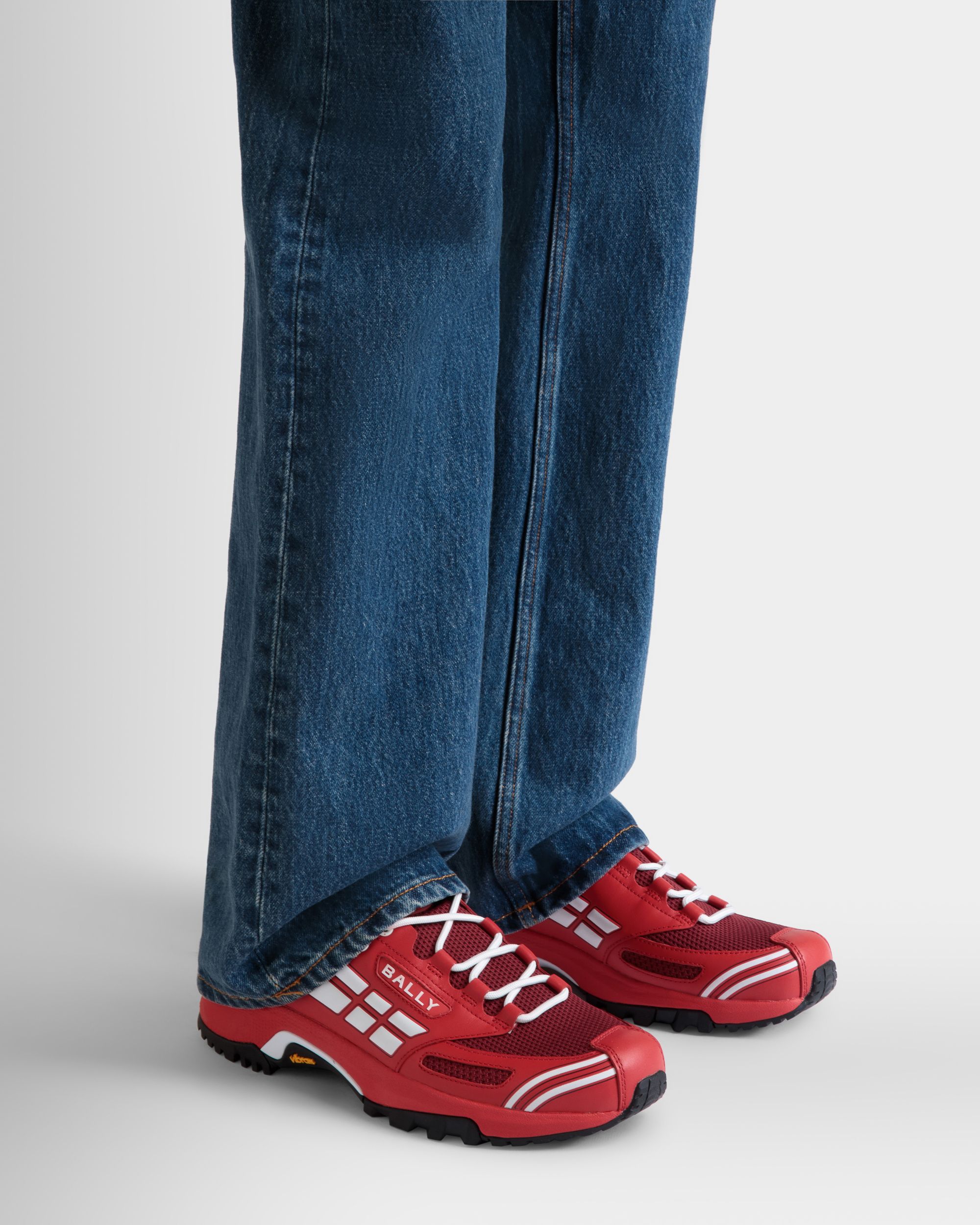 Bally Global - Faster Sneaker in Red Leather and Knit - Red