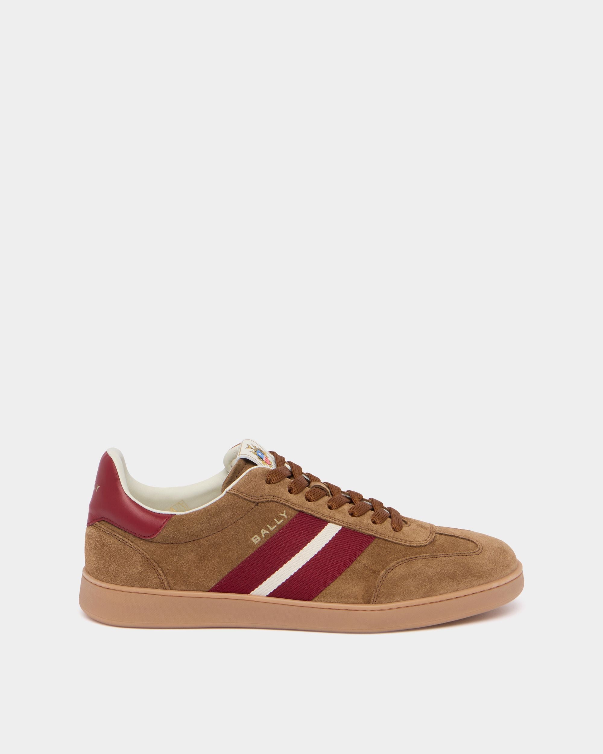 Bally Global - Retro Crest Sneaker in Beige Suede and Red Leather - Beige