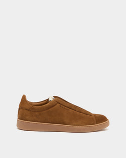 Retro Crest Sneaker in Light Brown Suede