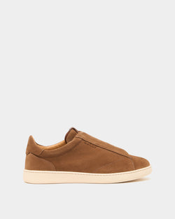 Retro Crest Sneaker in Brown Suede