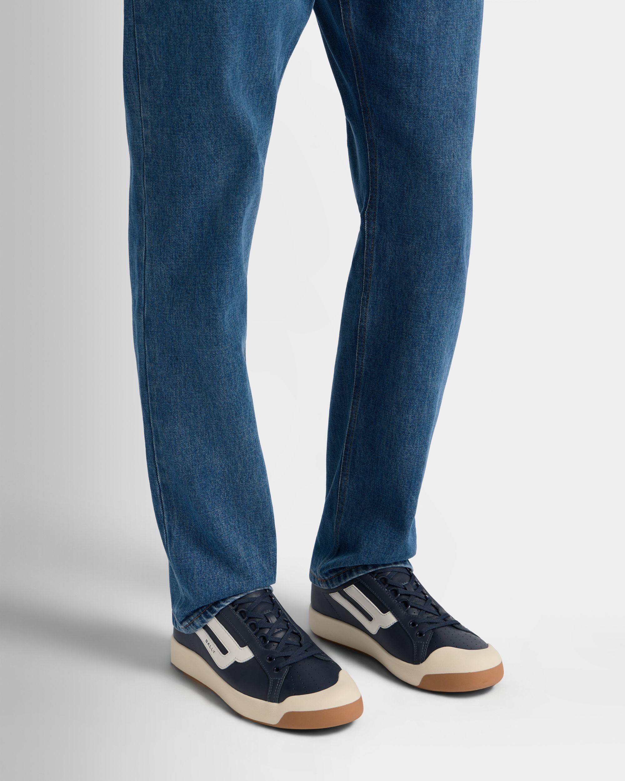 Bally Global - Competition Sneaker in Navy Blue and White Leather - Blue