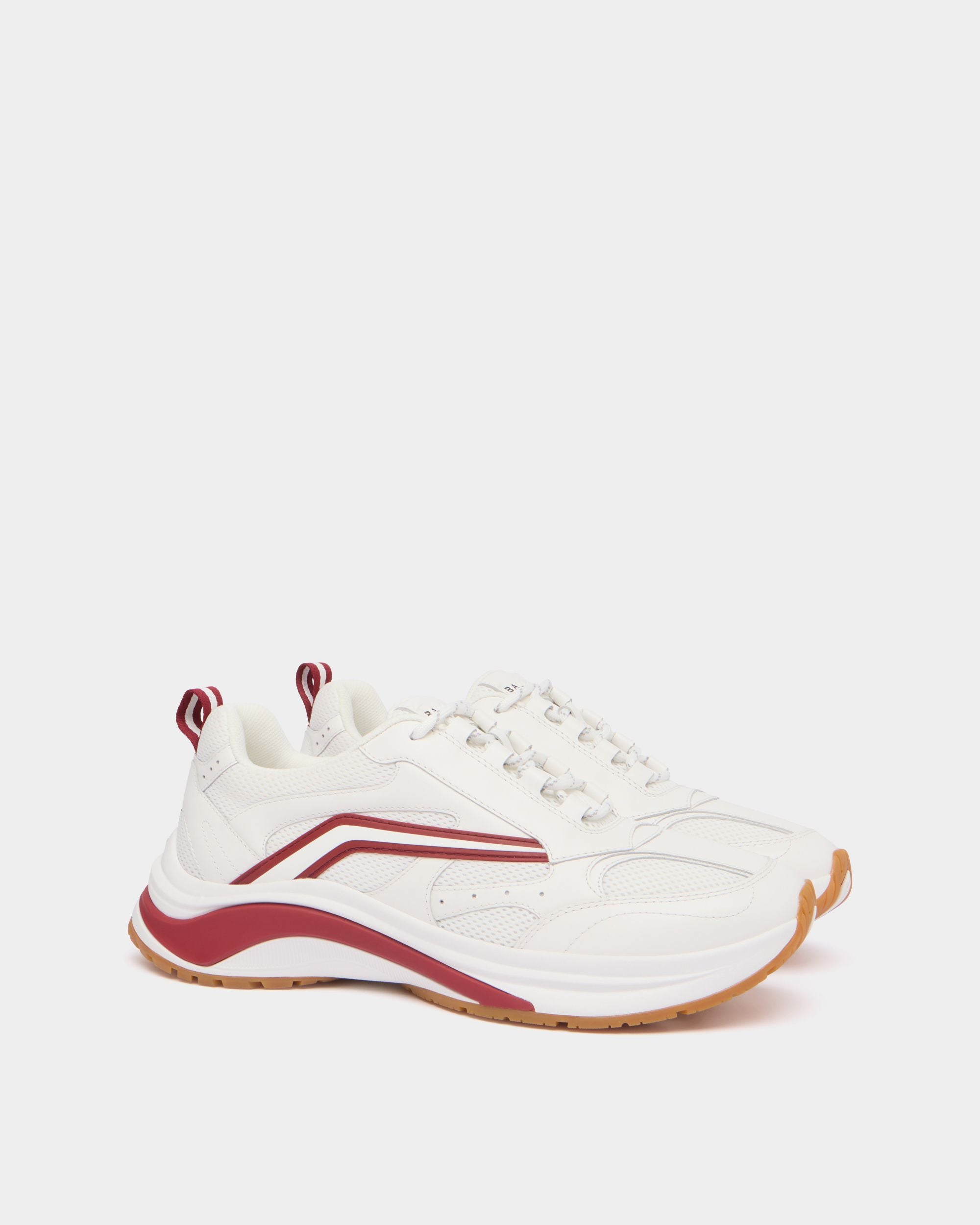 Bally Global - Zapatilla Woge de piel y tela blanca y roja - Blanco