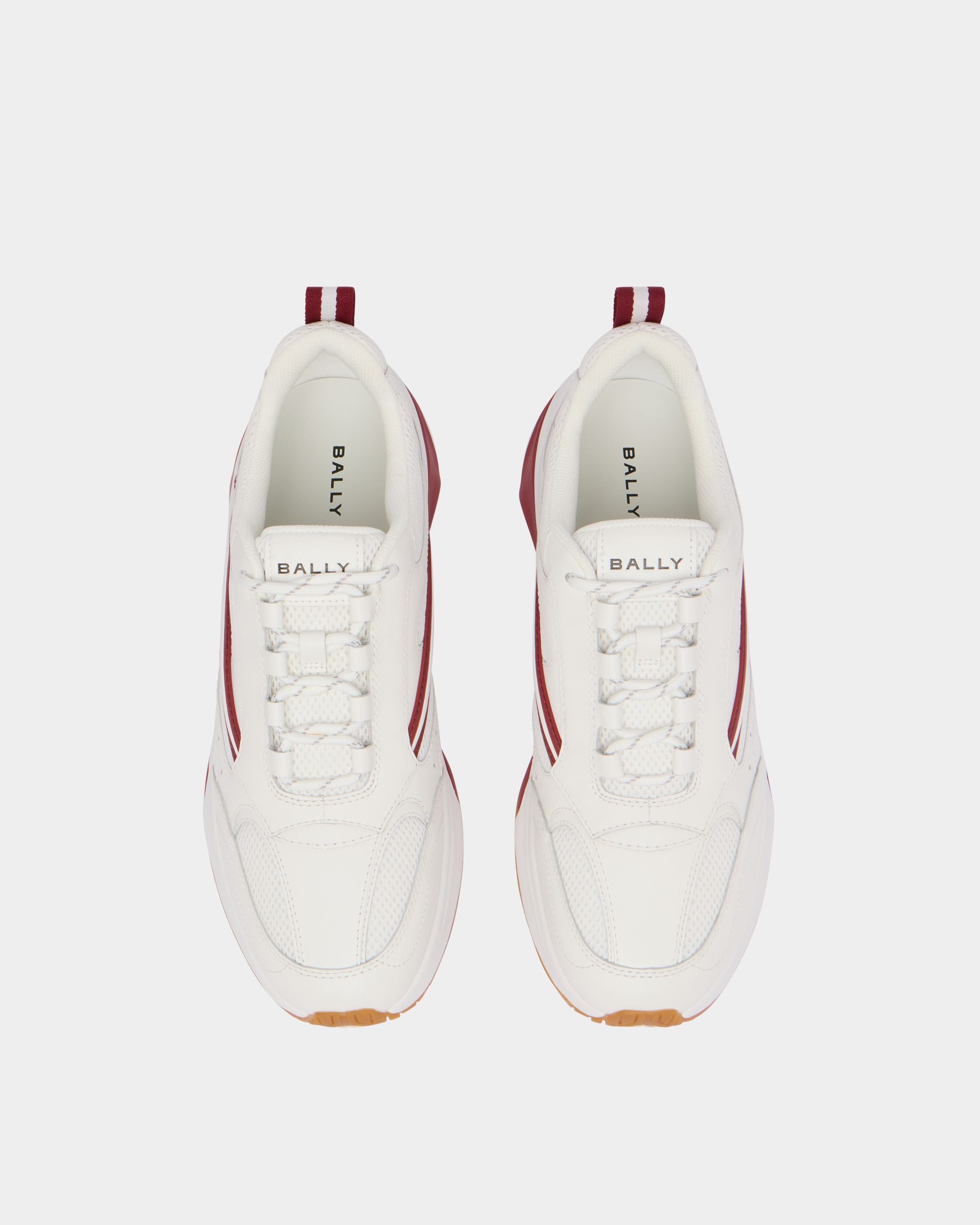 Bally Global - Zapatilla Woge de piel y tela blanca y roja - Blanco