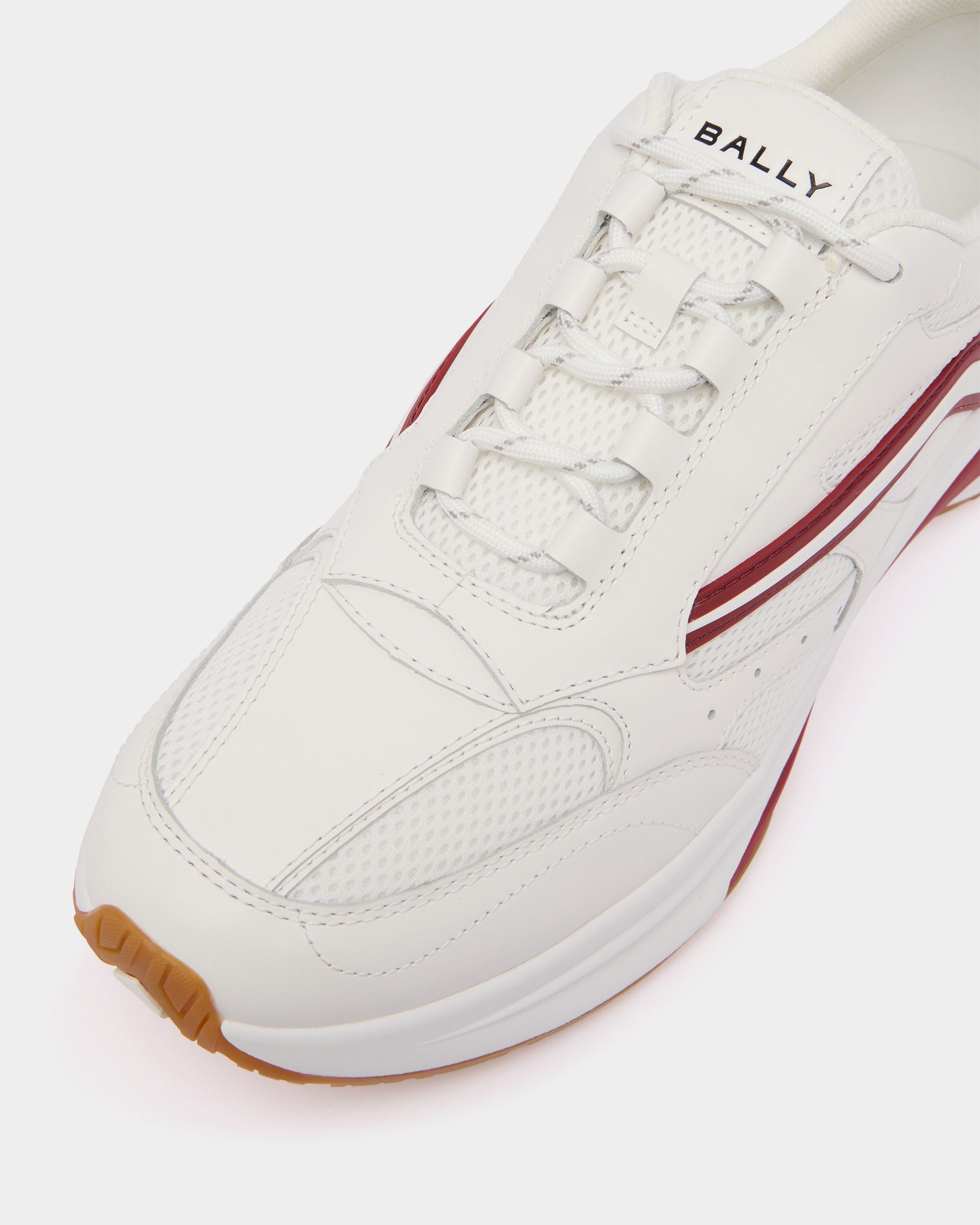 Bally Global - Zapatilla Woge de piel y tela blanca y roja - Blanco
