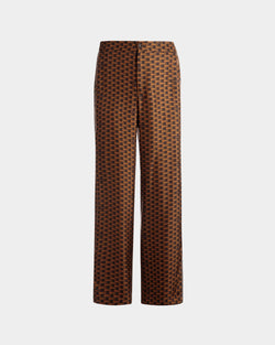 Pennant Print Pants In Brown Silk