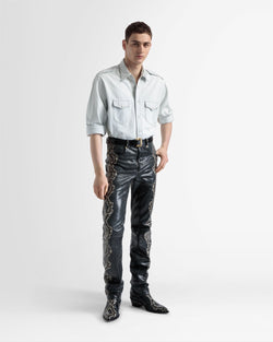 Straight Pants In Black Printed Leather