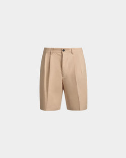 Pleated Shorts in Cream Cotton Blend