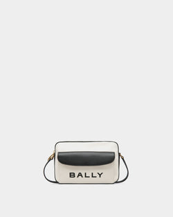 Bar Crossbody Bag In White Fabric And Black Leather