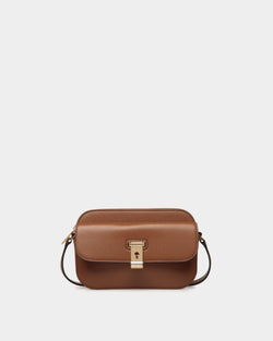 Lock Me Small Crossbody Bag in Brown Grained Leather
