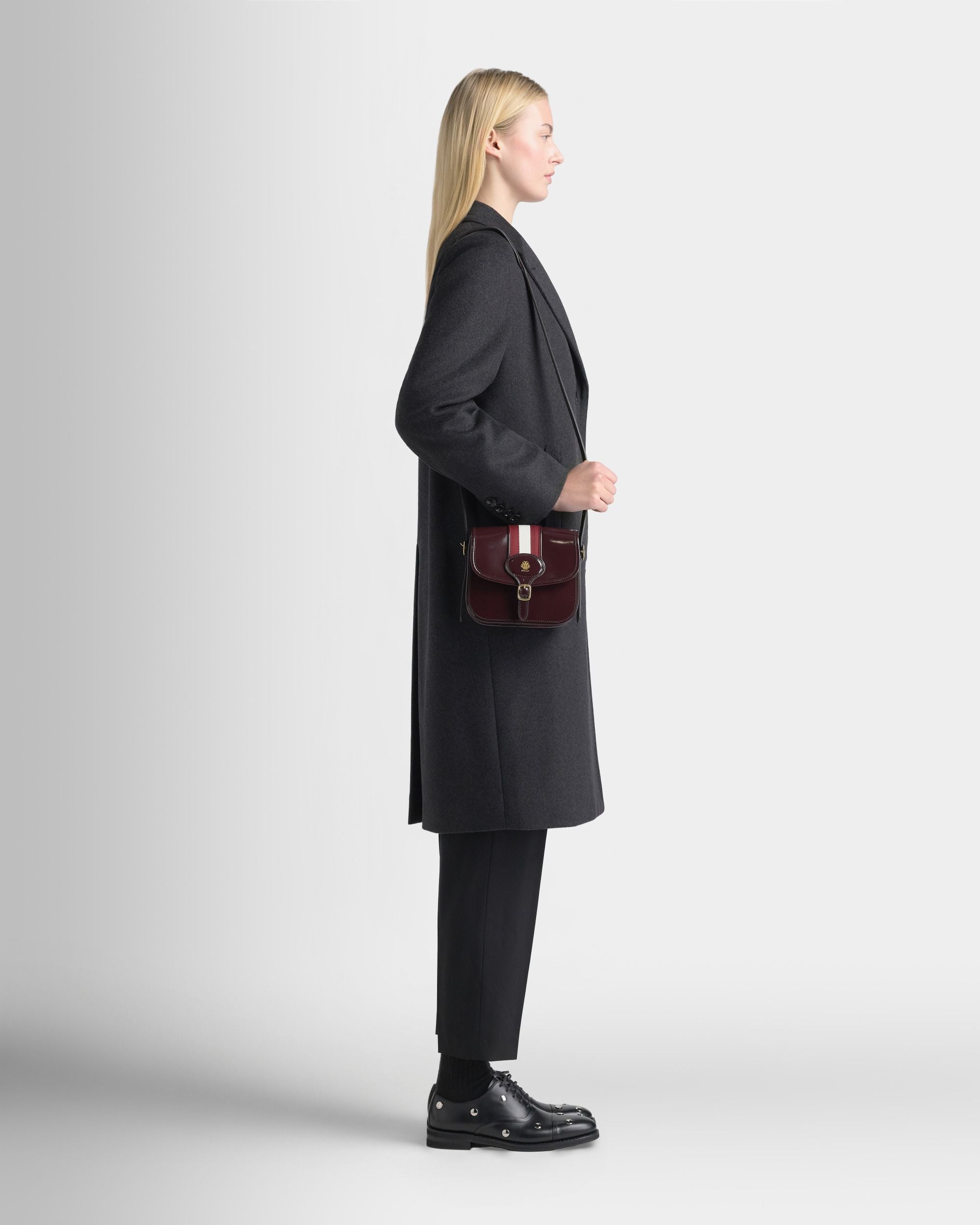 Bally Global - Beckett Small Crossbody Bag in Deep Burgundy Brushed Leather With a Bally Ribbon - Burgundy